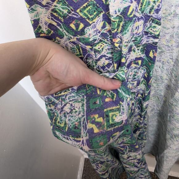 Lularoe Blue Green White Eclectic Linen Blend Boho Long Cardigan Size XL - Picture 6 of 10